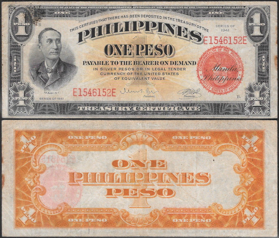 1941 P89 1 Peso Treasury Certificate