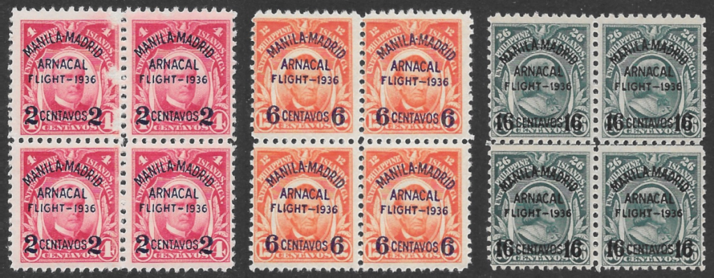 1936 Philippine ARNACAL Flight stamps blocks of 4