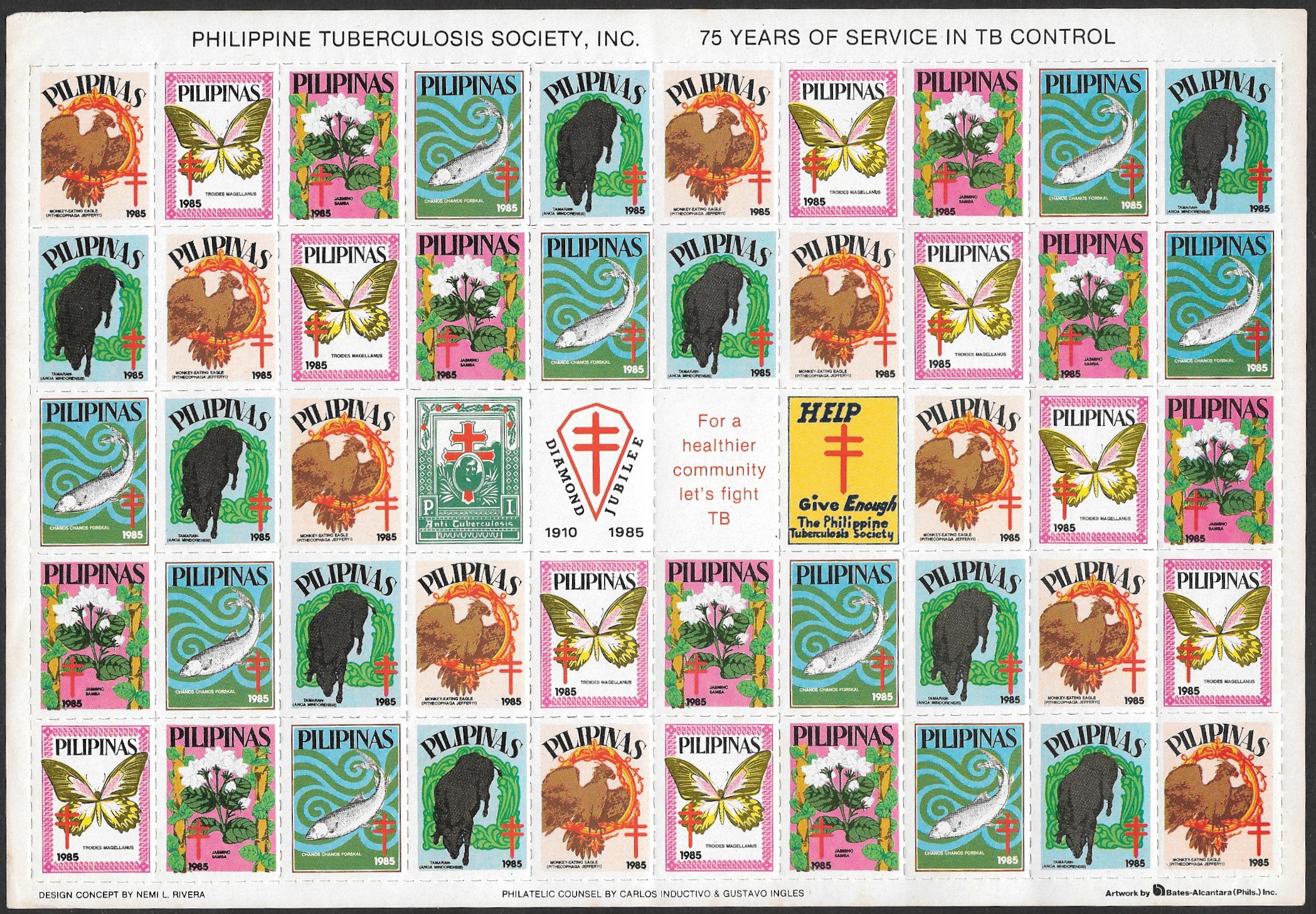 Complete sheet of Christmas Seals from the Philippines - 1985