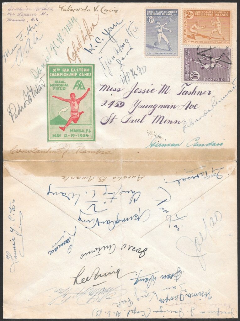 1934 - 10th Far Eastern Games Envelope with baseball team signatures