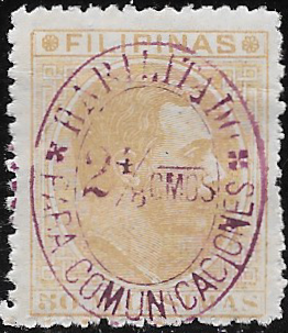 1888 - 2.5 Comunicaciones Overprinted on Bister Olfonso 50m postage Stamp