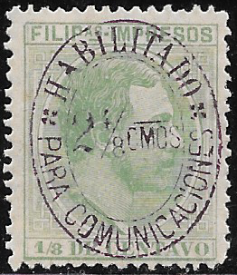 1888 - 2.5 Comunicaciones Overprinted on Green Olfonso 1-8 Newspaper Stamp